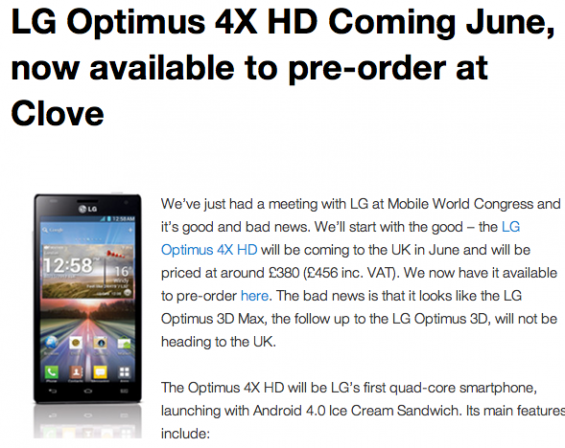 LG Optimus 4X HD & 3D Max Information