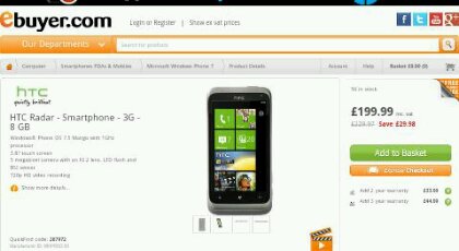 HTC Radar, now down to just £199