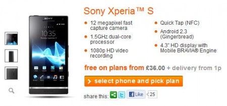 Xperia S, now available to buy on Orange