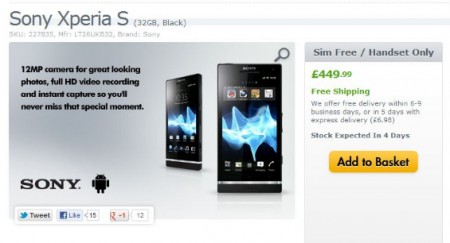 Xperia S available unlocked from Expansys