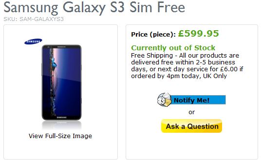 Samsung Galaxy SIII Priced up