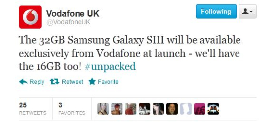 Vodafone get an exclusive on the 32GB Samsung Galaxy SIII