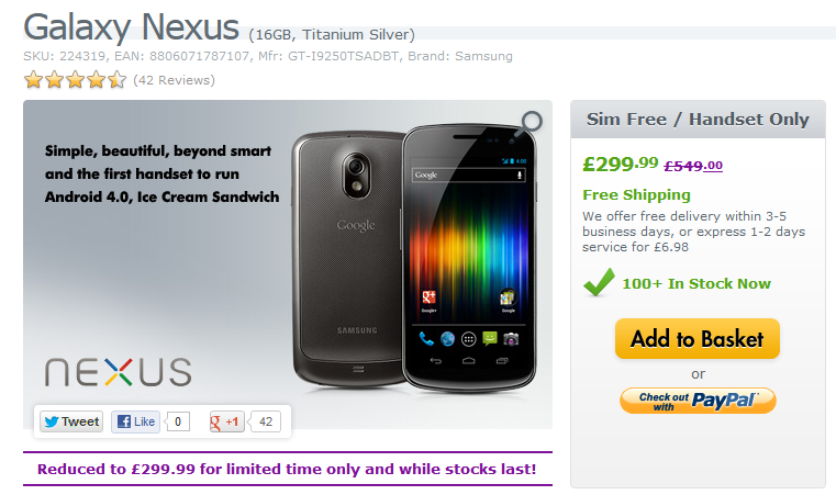 Samsung Galaxy Nexus price drops again