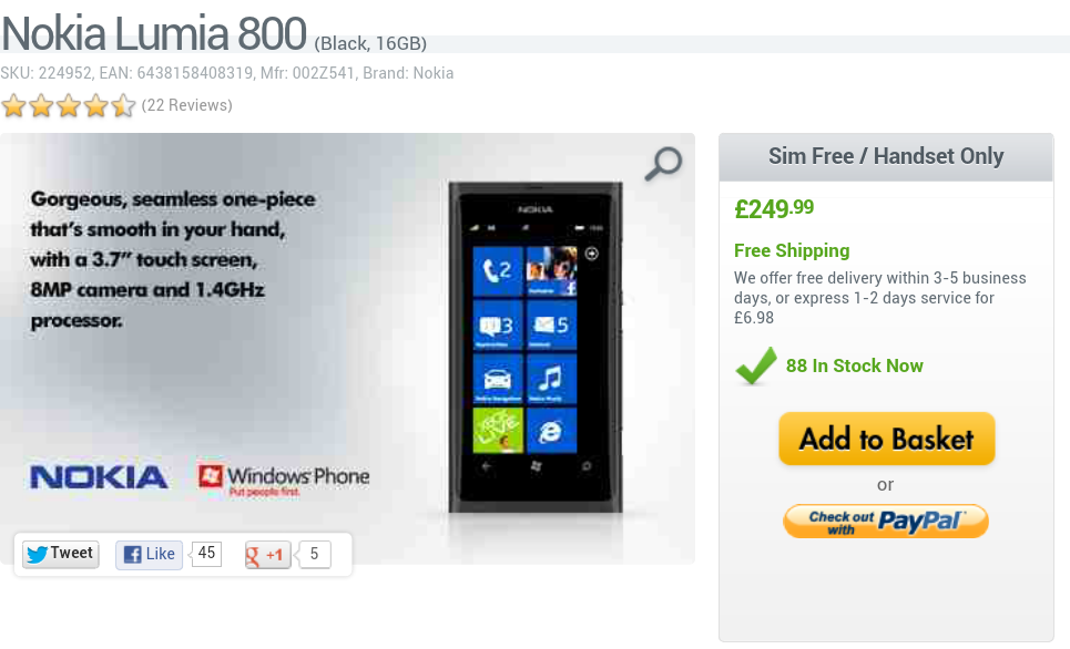 Nokia Lumia 800 going cheap today