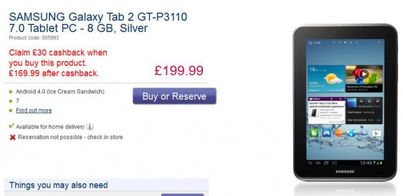 Galaxy Tab 2 7   Available for £166.99