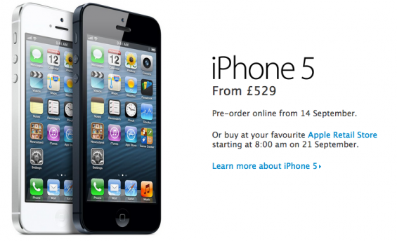 iPhone 5 priced at £529
