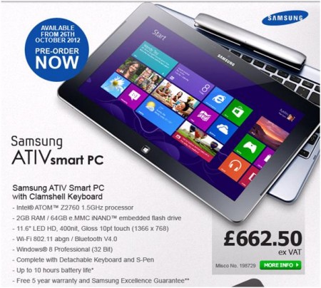 Samsung Ativ Smart PC and Smart PC Pro up for pre order