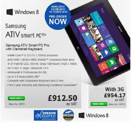 Samsung Ativ Smart PC and Smart PC Pro up for pre order