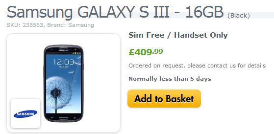 Samsung Galaxy SIII in Black available tomorrow