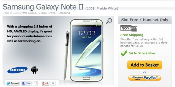 Galaxy Note II up for £529.99 SIM free