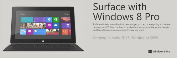 Surface with Windows 8 Pro   Pricing revealed