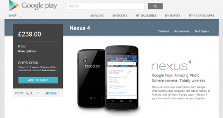 Nexus 4 Now available to buy again here in the UK