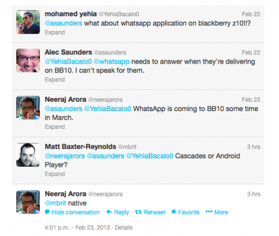 WhatsApp coming to BB10 in March