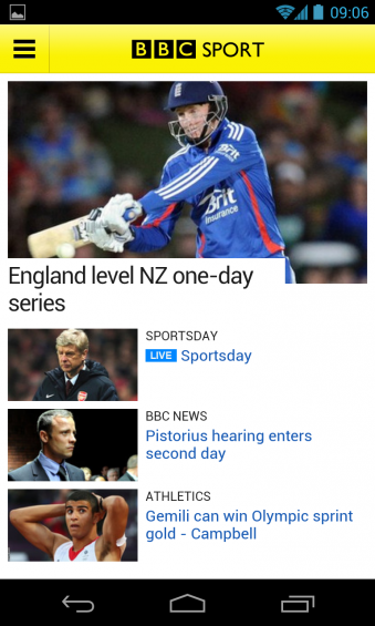 BBC Sport App now available on Android