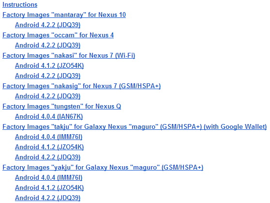 Android 4.2.2 factory images released for Nexus 4, 7, 10 and Galaxy Nexus