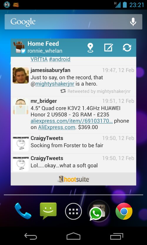 Hootsuite for Android, the Twitter and Facebook app gets a widget, at last!
