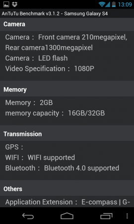 Samsung Galaxy S IVs specifications leak