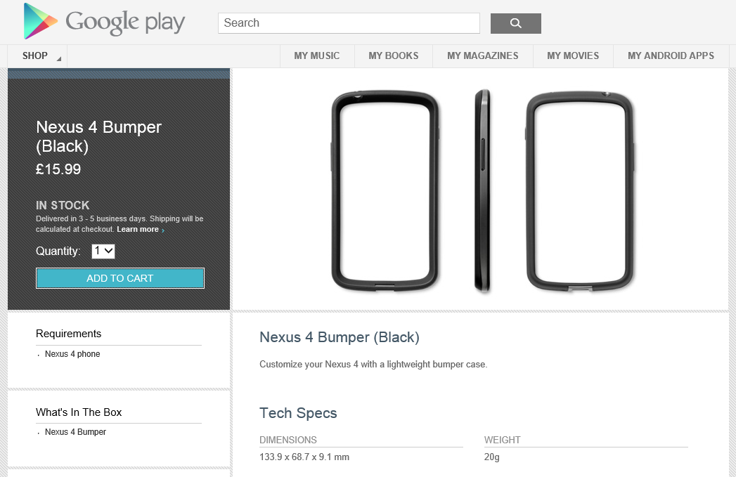 The official Nexus 4 bumper is now back in stock on the Google Play Store