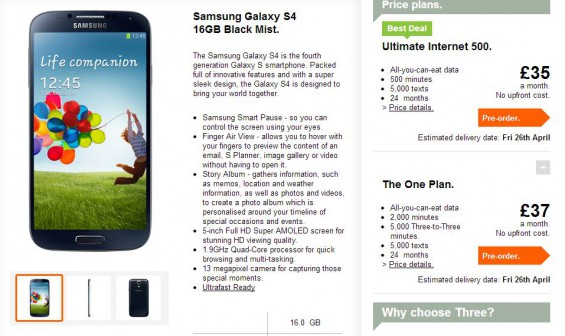 A couple of rather good Three deals for the Galaxy S4