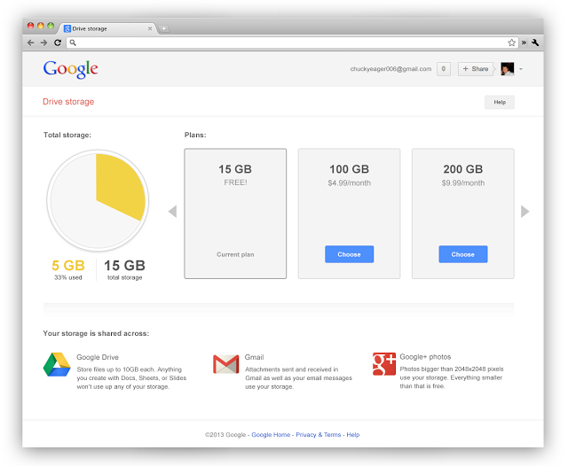 Google combines Gmail & Drive storage...15GB shared space for all