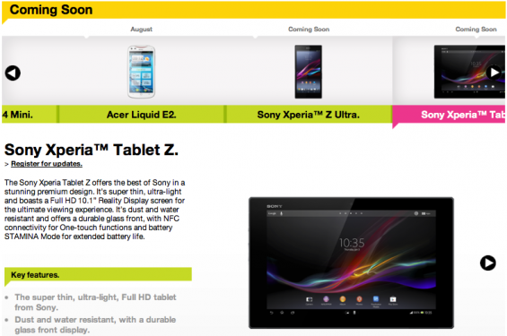 Xperia Z Tablet coming to Three
