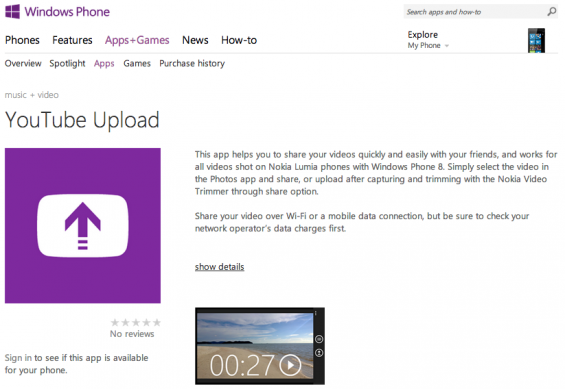 YouTube upload app comes to WP8