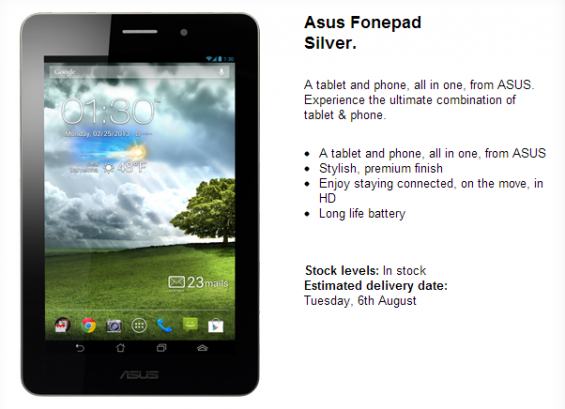Asus Fonepad now available on Three UK