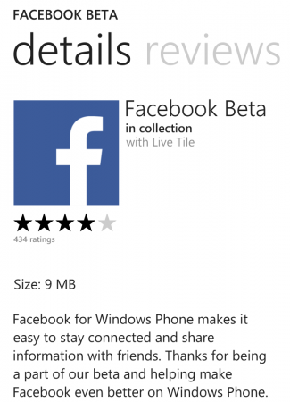 Facebook Beta for WP8 update with key new features