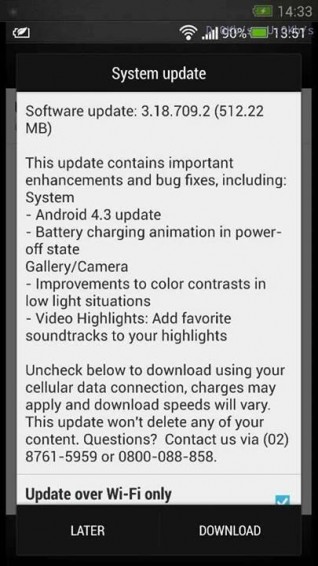 HTC One update to 4.3 begins