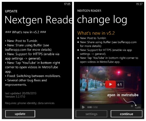 Nextgen Reader for Windows Phone update adds buffer support