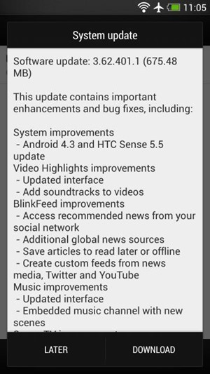 HTC One 4.3 Sense 5.5 update incoming
