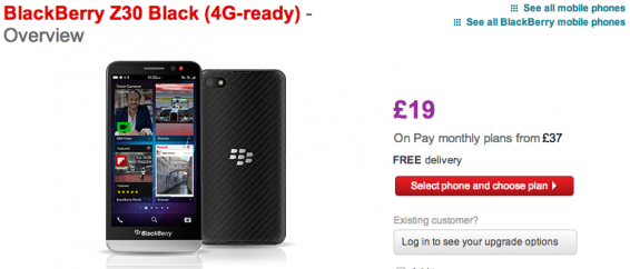 BlackBerry Z30 lands at Vodafone