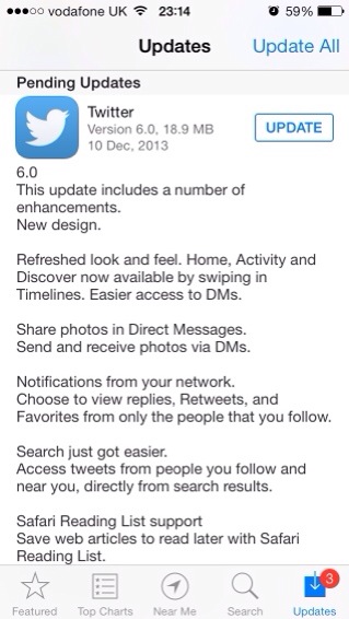 Twitter on iOS makes it to version 6