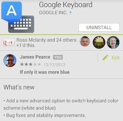 Google keyboard goes all blue after an update
