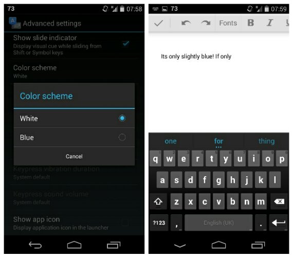 Google keyboard goes all blue after an update