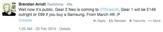 Samsung Gear 2 Neo coming to Three