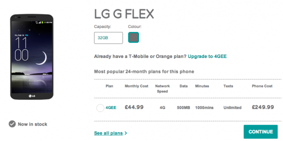 LG G Flex now on EE