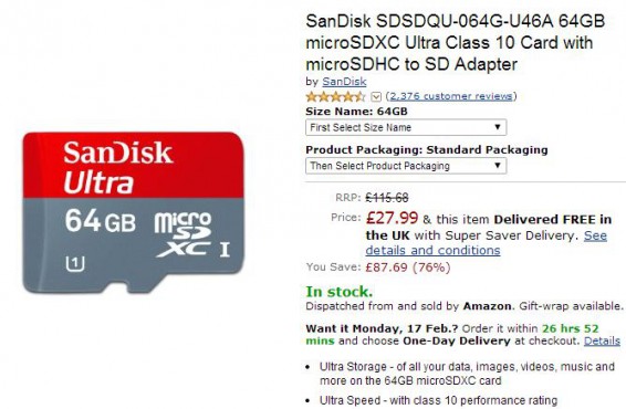 Sandisk Ultra 64GB only £27.99
