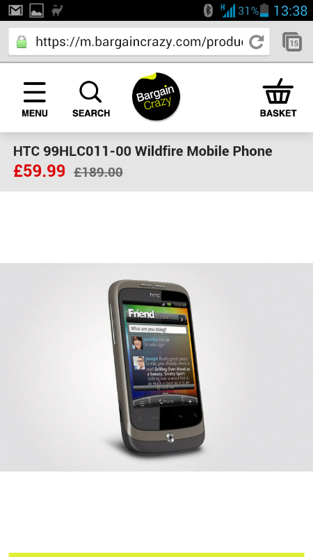 Buy ye olde HTC Wildfire for 50 gold pennies