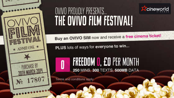 Free cinema ticket with Ovivo   Only one week left