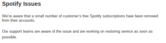 Voda Spotify problems? Let us know