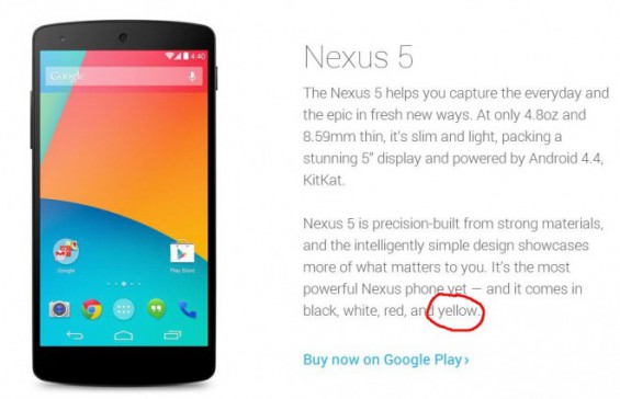 Nexus 5 to come in yellow?