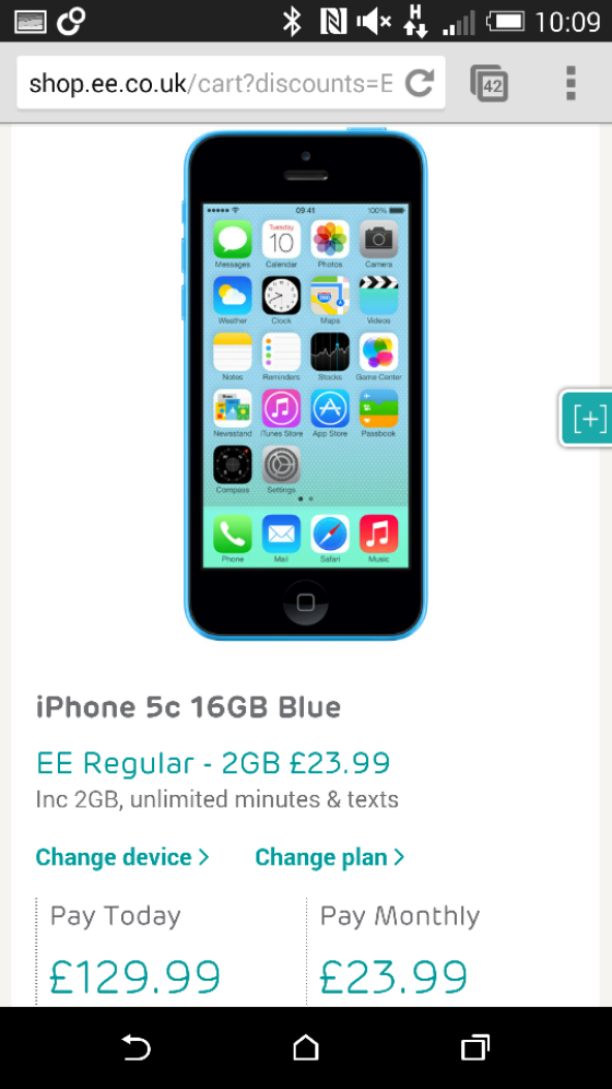 iPhone 5c 16GB for just £23.99 per month. Handset free too.