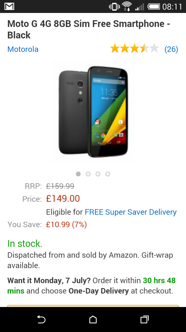 Moto G 4G – 149 At Amazon