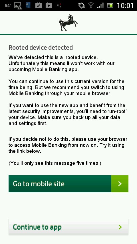 Lloyds Bank mobile app switched off for root users