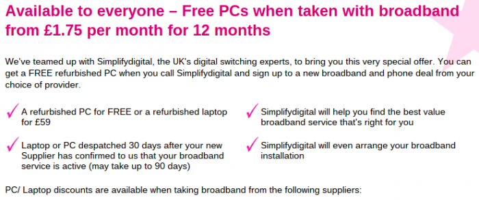 Free PCs with new TalkTalk broadband package