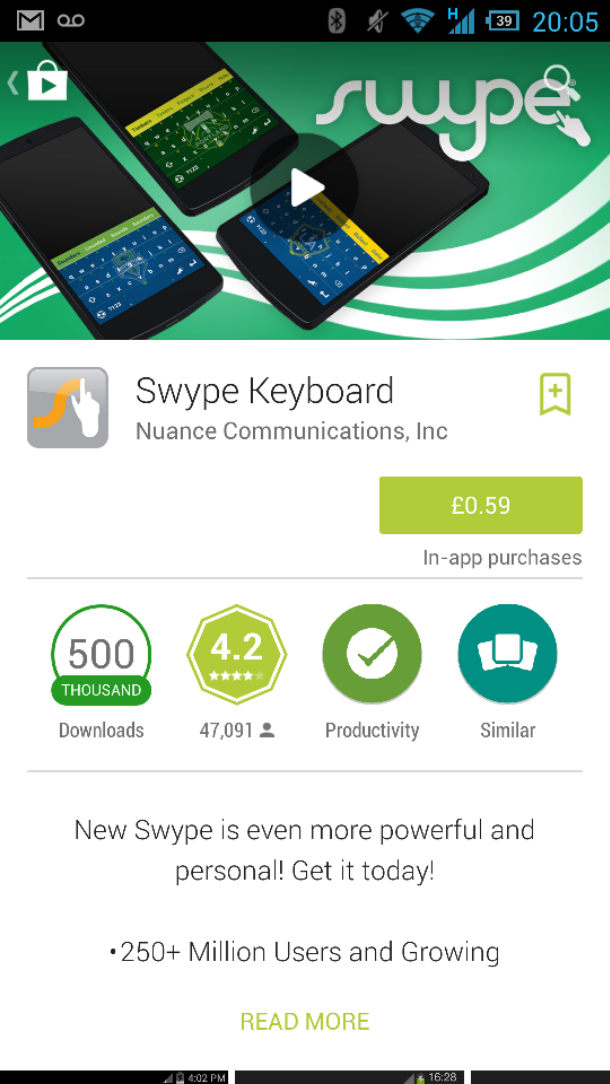 Swype down in price