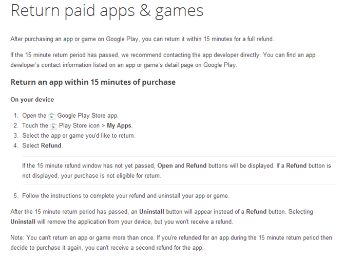 The Google Play Store seems to allow you two hours to refund purchases now
