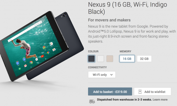 Nexus 9 available for pre order now from Play Store