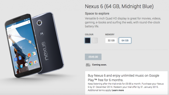 UK Nexus 6 pricing revealed